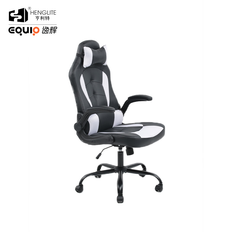 White Black EQ5016 PU Leather Gaming Chair With Headrest