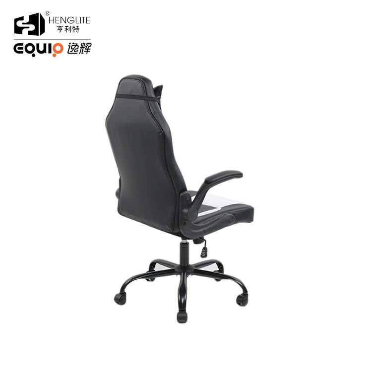 White Black EQ5016 PU Leather Gaming Chair With Headrest