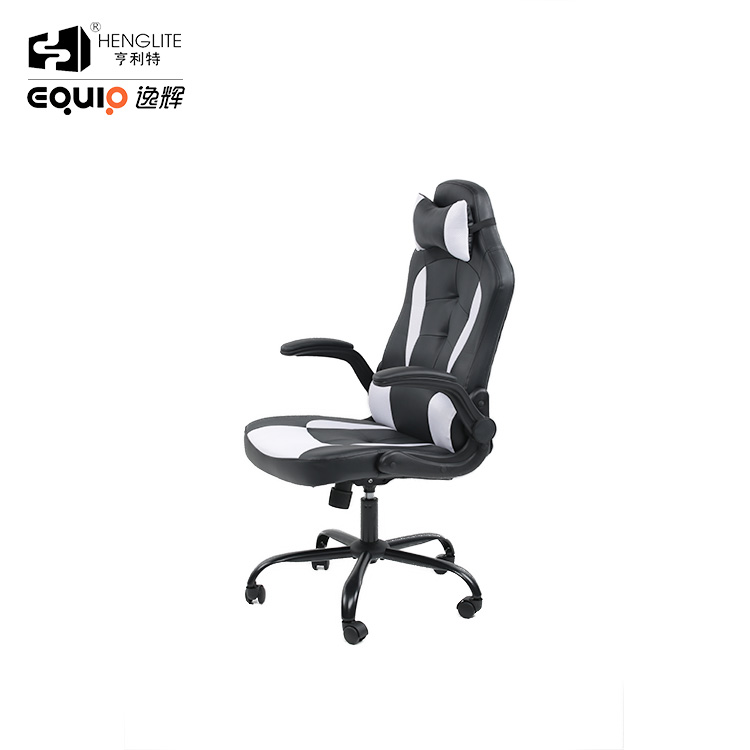 White Black EQ5016 PU Leather Gaming Chair With Headrest