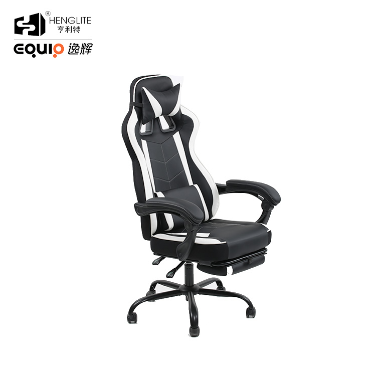 White Black EQ5061 High Back Racing Gaming Chair With Footrest