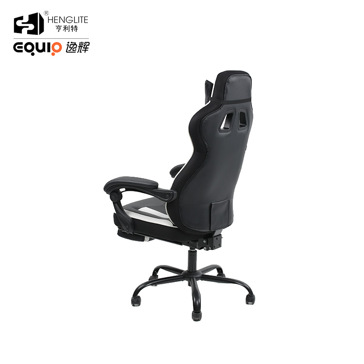 White Black EQ5061 High Back Racing Gaming Chair With Footrest