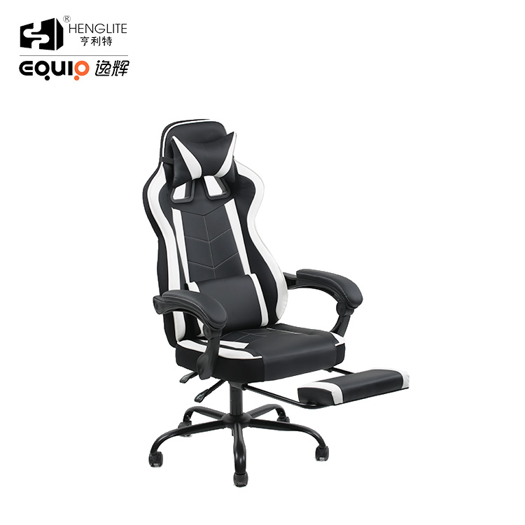 White Black EQ5061 High Back Racing Gaming Chair With Footrest