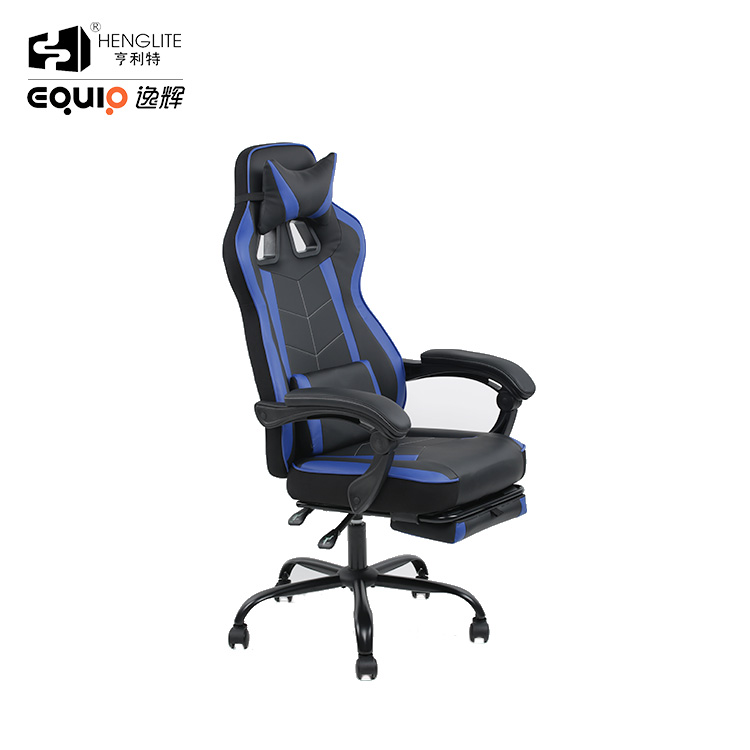 Blue Black EQ5061 High Back Racing Gaming Chair With Footrest