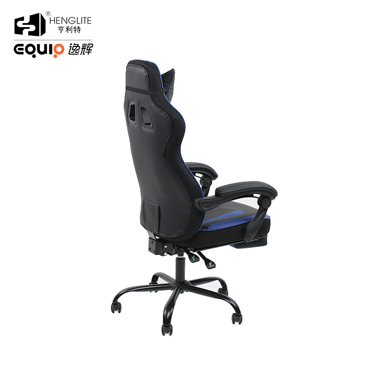 Blue Black EQ5061 High Back Racing Gaming Chair With Footrest