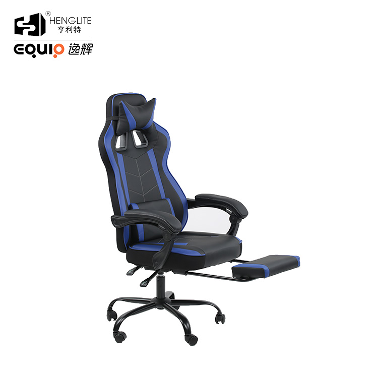 Blue Black EQ5061 High Back Racing Gaming Chair With Footrest