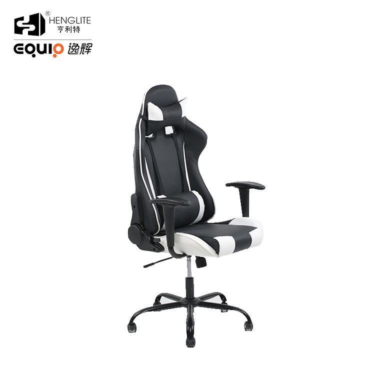 White Black EQ7002 Headrest Lumbar Support Soft Sebound Gaming Chair