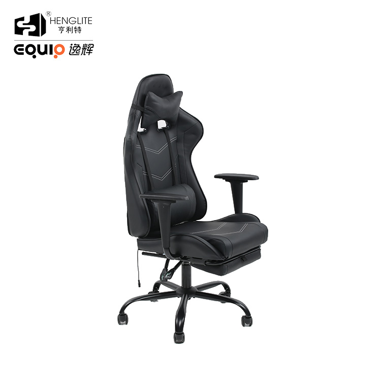 Black EQ7003 Massage Gaming Chair With Footrest