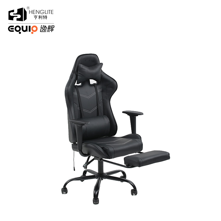 Black EQ7003 Massage Gaming Chair With Footrest