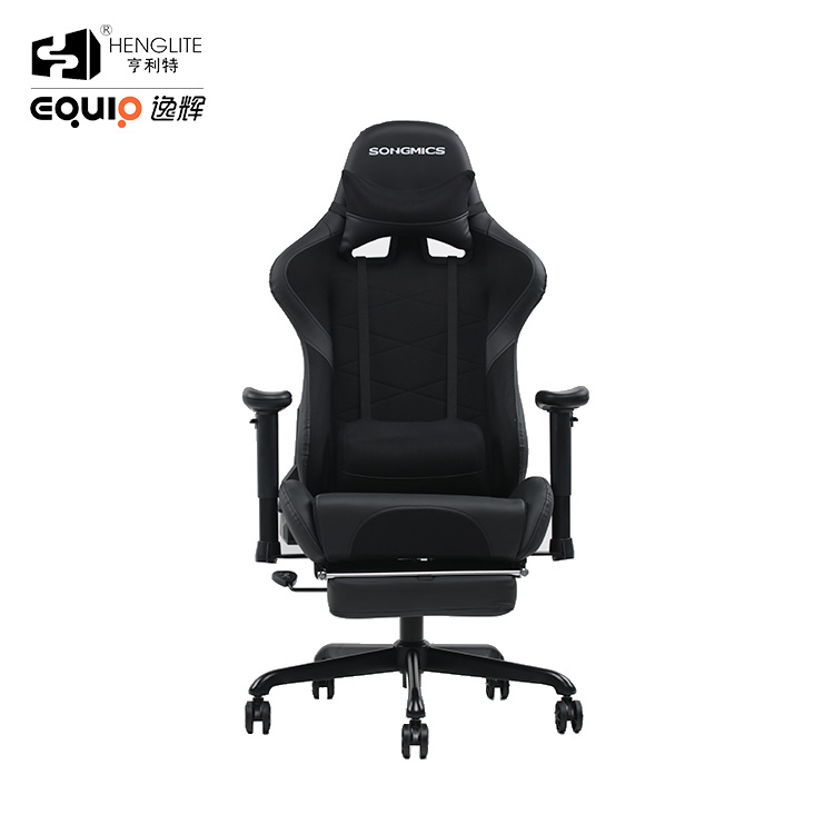 Black EQ7080 2D Armrest Gaming Chair With Footrest 