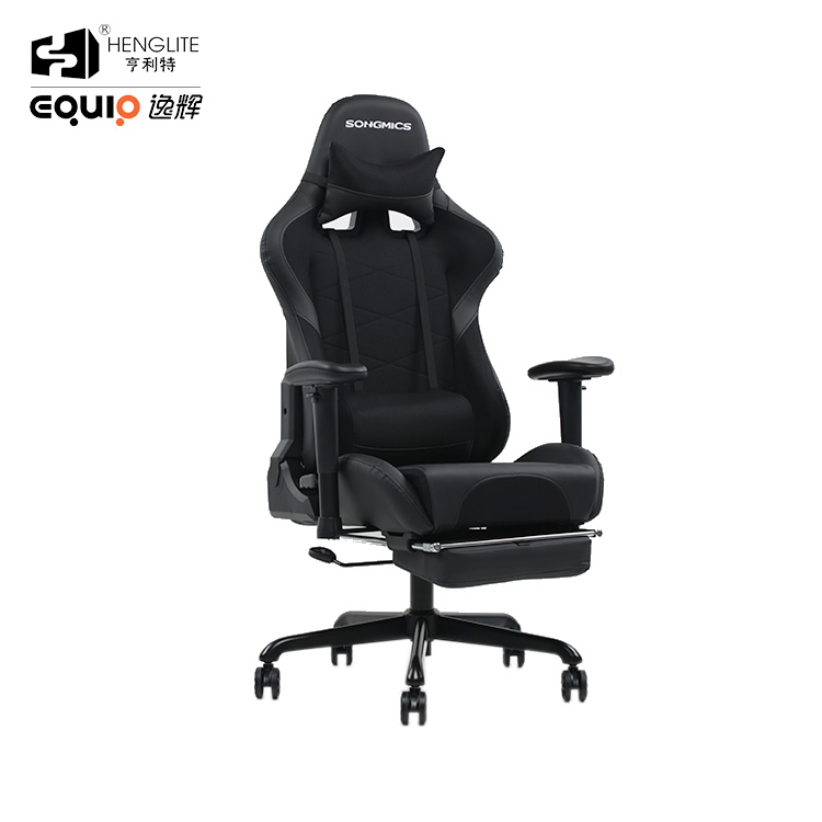 Black EQ7080 2D Armrest Gaming Chair With Footrest 