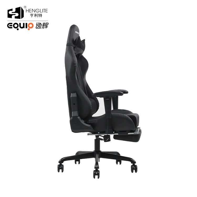 Black EQ7080 2D Armrest Gaming Chair With Footrest 