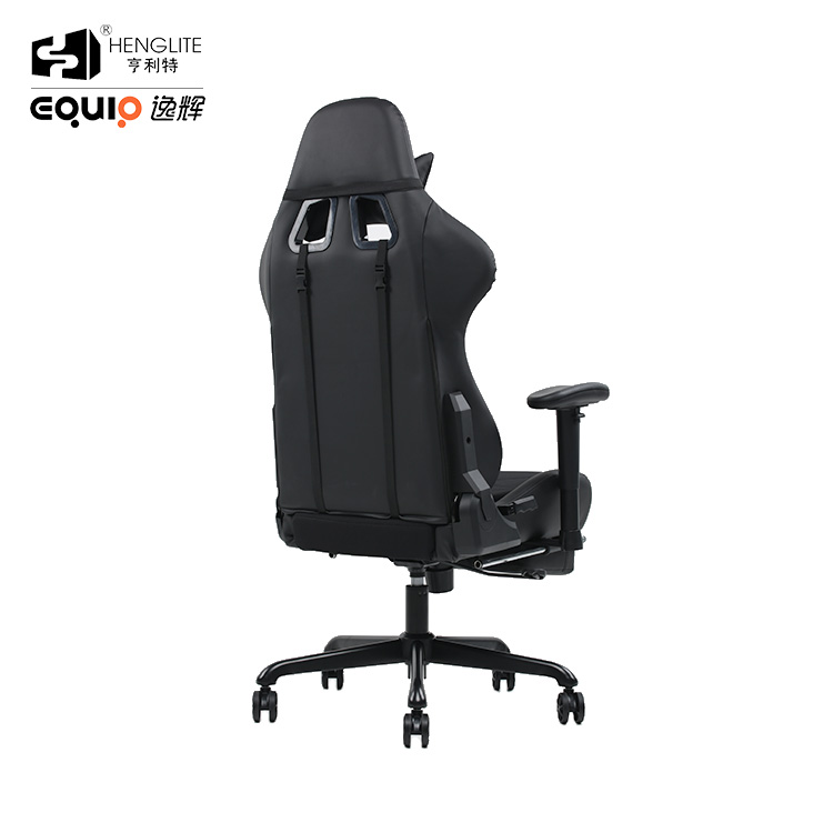 Black EQ7080 2D Armrest Gaming Chair With Footrest 