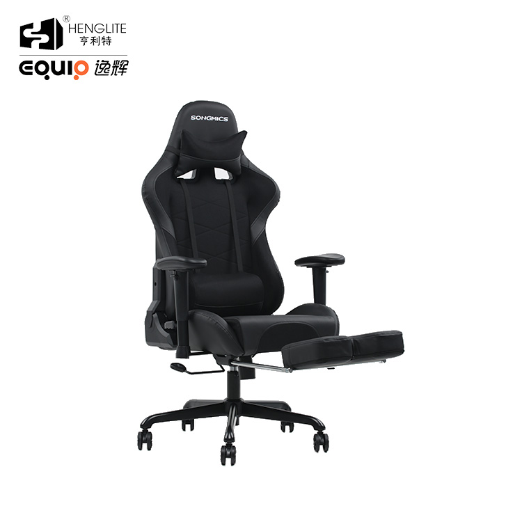 Black EQ7080 2D Armrest Gaming Chair With Footrest 