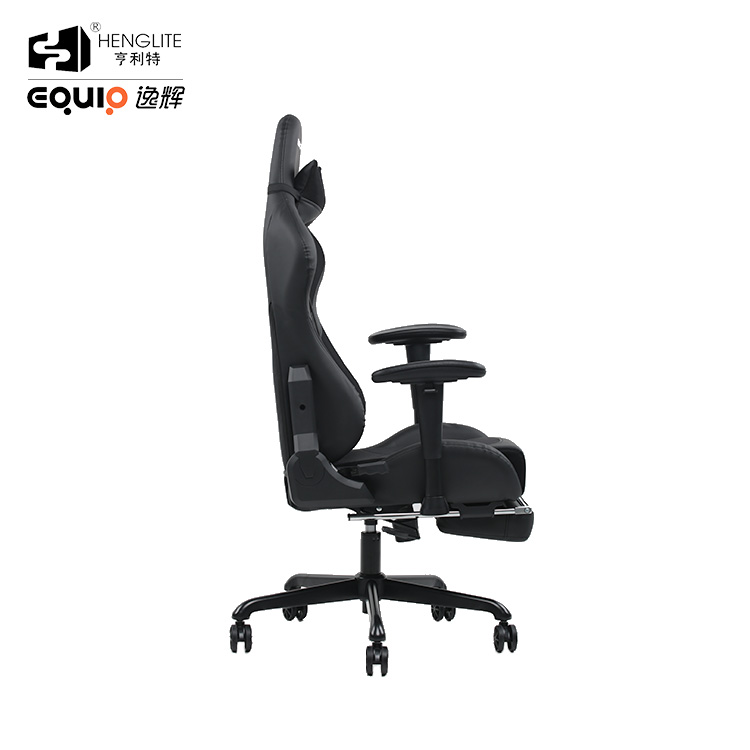 Black EQ7080 2D Armrest Gaming Chair With Footrest 