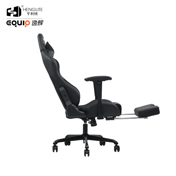 Black EQ7080 2D Armrest Gaming Chair With Footrest 