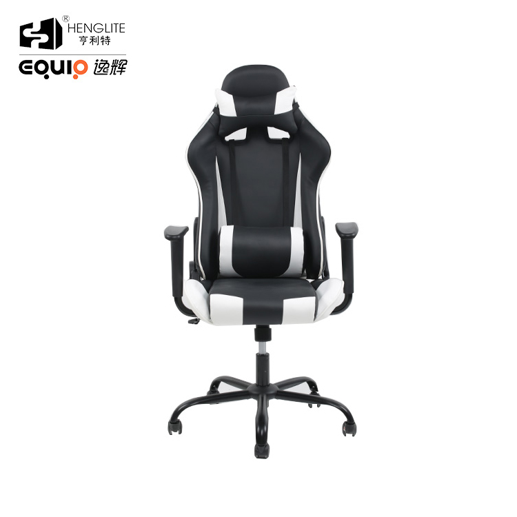 White Black EQ7002 Headrest Lumbar Support Soft Sebound Gaming Chair